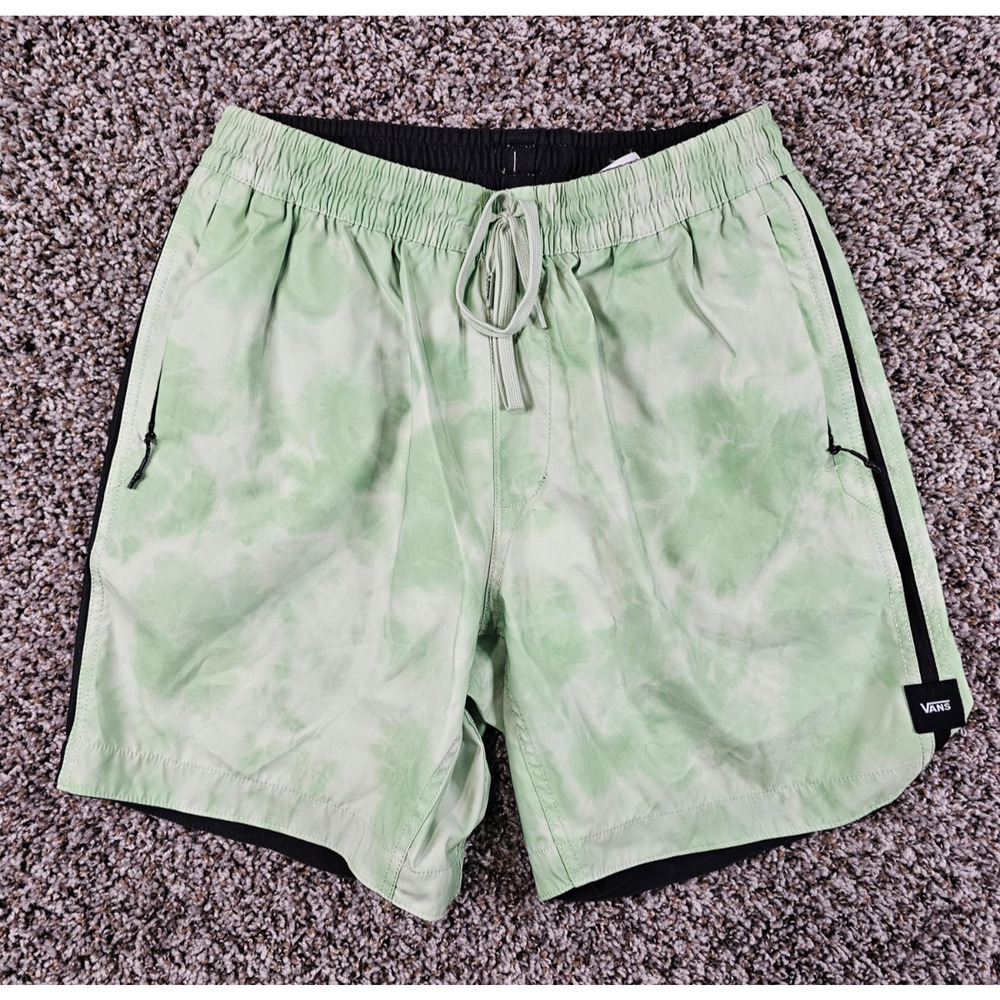 Vans off the Wall mens Sz S Loose Fit Athletic Shorts Lime Green Tie Dye